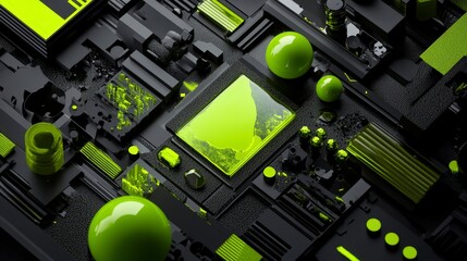 Poster - Abstract Digital Design with Green Elements on Dark Background