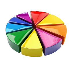 Poster - Colorful geometric shapes arranged in circular pattern, resembling pie chart. vibrant colors include red, orange, yellow, green, blue, purple, and pink, creating visually appealing design