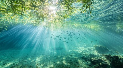 Wall Mural - Sunlight Filtering Through Kelp Forest in Marine Reserve Underwater