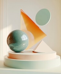 Poster - Abstract Composition of Geometric Shapes in Soft Pastel Colors