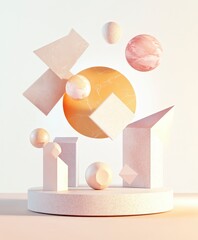Poster - Abstract Composition of Geometric Shapes and Textures in Pastel Tones