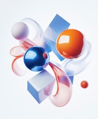 Poster - colorful abstract composition with spheres and cubes on white background