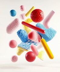 Poster - colorful abstract shapes floating in air with bright background