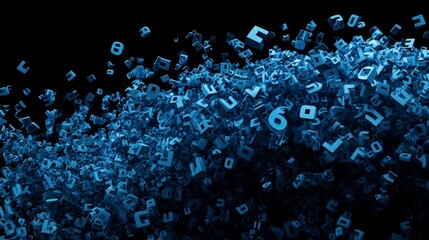 Poster - Abstract Wave of Floating Blue Numbers in Dark Background