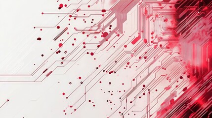 Poster - Abstract Red and White Background with Circuits and Color Splashes