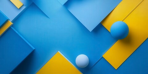 Poster - Abstract Geometric Composition with Blue and Yellow Shapes