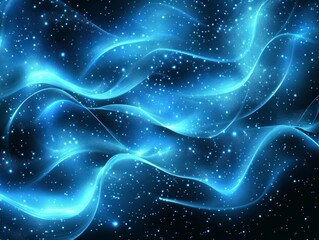 Poster - Ethereal Blue Waves with Sparkling Stars in a Cosmic Space Background