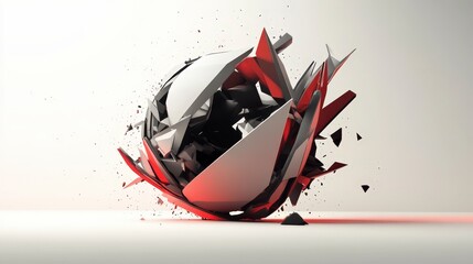 Poster - Dynamic Explosion of Geometric Shapes with Red and Black Accents