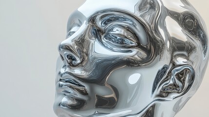 Poster - Metallic Head Sculpture Reflecting Modern Artistry and Design