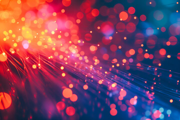 Abstract close up fiber optics light for background. Holiday concept. Optic communication and technology background. Optical lighting with bokeh.