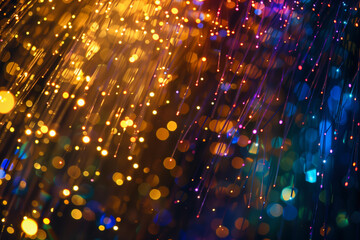 Abstract close up fiber optics light for background. Holiday concept. Optic communication and technology background. Optical lighting with bokeh.