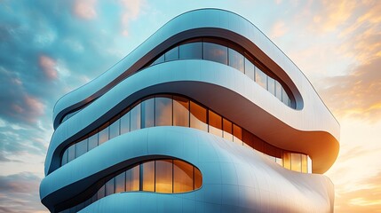 Poster - Fluid architectural layouts contemporary building with a stunning curved facade and modern design elements in the cityscape