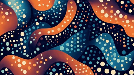 Poster - abstract wavy pattern with colorful dots on dark background