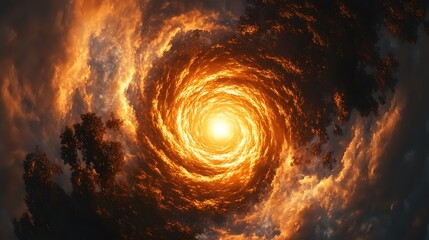 Aufkleber - Dynamic universal entities swirl energetically in a vibrant spiral of fire and smoke