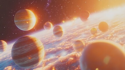 Poster - Dynamic planetary systems action shot of rotating celestial bodies in the vast universe showcasing cosmic beauty and motion
