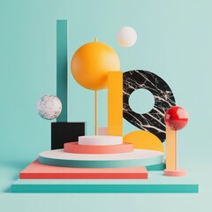 Poster - Colorful Geometric Shapes with Bright Textures and Unique Material