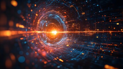 Poster - Digital cosmos comes alive in vivid colors shot  illuminating a dark tunnel scene
