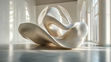 Poster - Deconstructed an abstract sculpture in a modern gallery space with large windows and artistic lighting effects