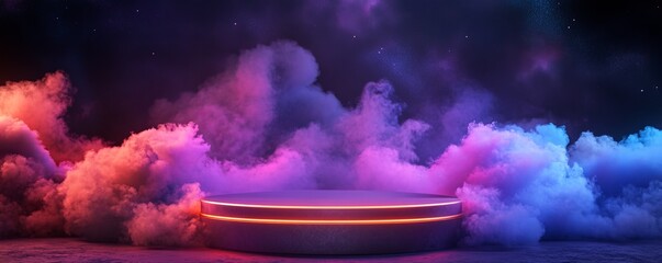 Poster - Neon Lit Platform in Dreamy Cloud Scene