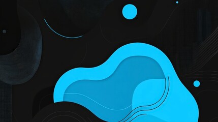 Poster - Abstract Blue Shape on Dark Background with Curved Lines and Circles