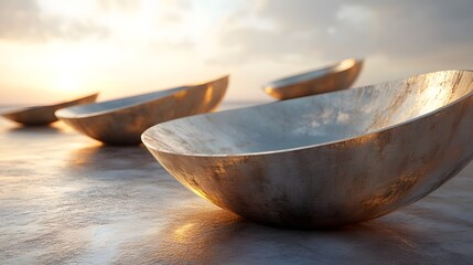 Poster - Convex hulls rendered in golden hour light set on a close up of a bowl on a table with warm golden tones and shadows