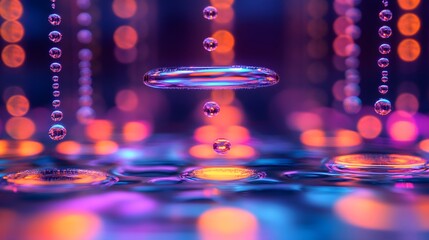 Poster - Cavitation bubbles pop in water under bright lab light creating mesmerizing patterns and reflections on the surface