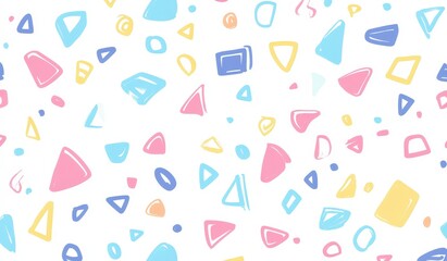 Poster - Colorful Abstract Shapes in Blue, Pink, Yellow on White Background