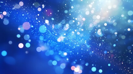Poster - Bright cosmic blue bokeh particles in abstract space