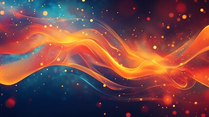 Poster - Vibrant orange and blue flowing energy waves in an abstract background