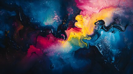 Poster - Abstract colorful splashes on canvas art studio vibrant modern artistic expression