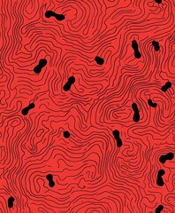 Poster - Abstract Red Pattern with Black Organic Shapes and Curved Lines