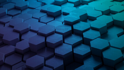Fototapete - A 3D representation of an abstract background characterized by a hexagonal honeycomb structure