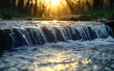 Poster - Sunset stream water cascade nature background