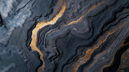 Aufkleber - A mesmerizing abstract pattern featuring dark hues and shimmering golden accents flowing in wavy lines.