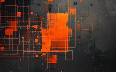 Poster - Abstract Geometric Pattern with Orange and Black Background Design