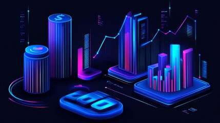 Poster - Abstract Neon Data Visualization Fintech Stock Market Growth Charts Digital Finance Technology