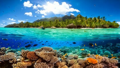 Wall Mural - clear lagoon with tropical fish and coral 