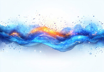 Poster - A stunning abstract representation of flowing water, blending vibrant blue and orange hues, capturing the essence of movement and tranquility. Copy space for text 