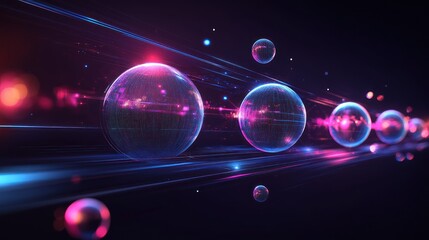 Poster - Abstract glowing spheres moving in streaks of light.