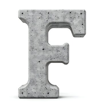 Concrete letter F, isolated, white background, design element