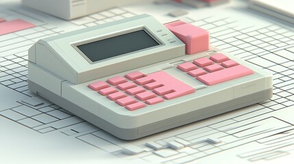 Poster - Retro Pink Calculator on Dotted Paper Minimalist Design Technology Gadget 3D Render