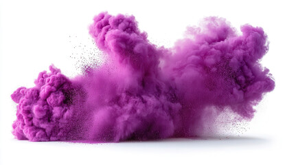Poster - A vibrant explosion of purple powder against a clean white background, capturing energy and creativity. Perfect for artistic and dynamic designs. Copy space for text 