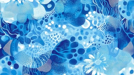 Poster - Abstract Blue Floral Design with Organic Patterns and Textures
