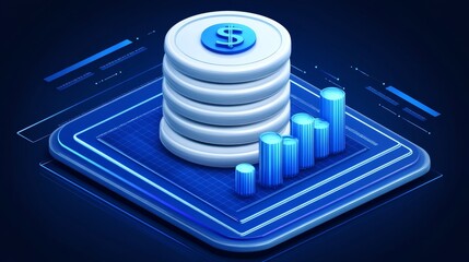Poster - Digital Finance Growth Stacked Coins and Ascending Bar Chart 3D Render