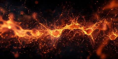 Poster - Dynamic Flow of Glowing Particles in Vibrant Orange and Black Background