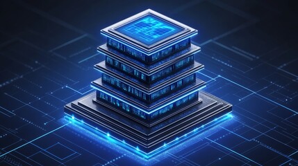 Poster - Abstract Digital Data Center Server Stack Technology Illustration