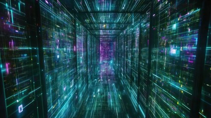 Poster - Abstract Technology Tunnel with Glowing Light Streaks and Data Stream