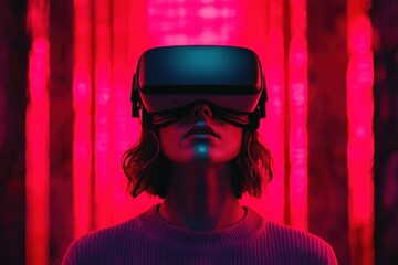 Poster - Virtual reality experience urban setting digital art futuristic environment close-up view immersion concept