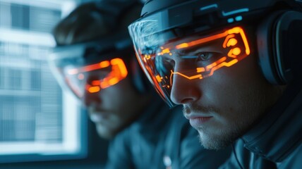 Poster - Virtual reality gaming experience tech lab digital content futuristic environment close-up innovation