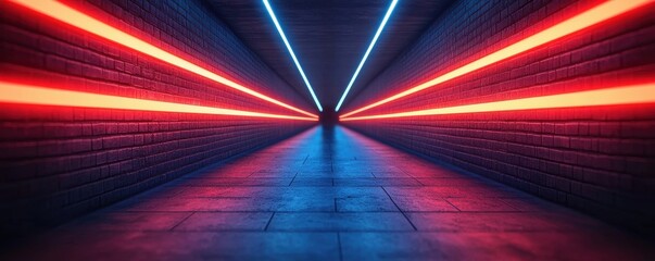 Poster - Illuminated laser light show futuristic tunnel digital art neon colors perspective vivid imagery
